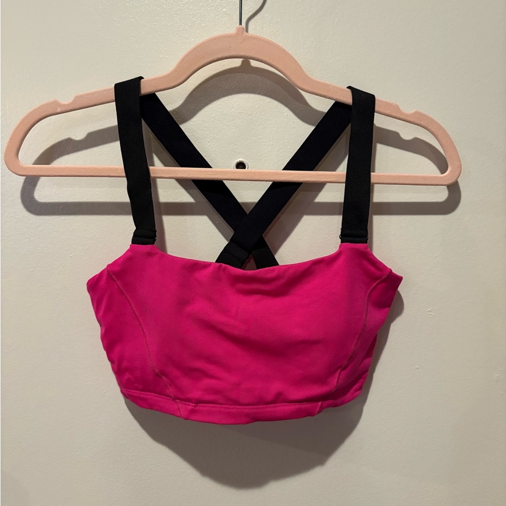 ALO Yoga Neon Pink Sports Bra with Black Straps